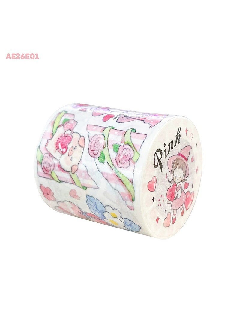 Generic ZhuDaKing Original Cartoon Sticker Tape Winter Small Events Full Set Family Use Adhesive Tape Hand Account Drawing Material Pink tone pink tape-Full roll 
