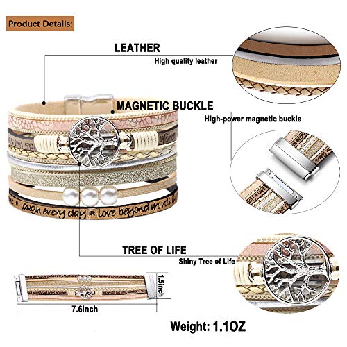 Desimtion Inspirational Gifts, Tree of Life Leather Bracelets for Women, Trendy Stuff for Teen Girls, Mothers Day Birthday Gifts for Women Girls Mom - Bohemian Jewelry Beige - Image 4