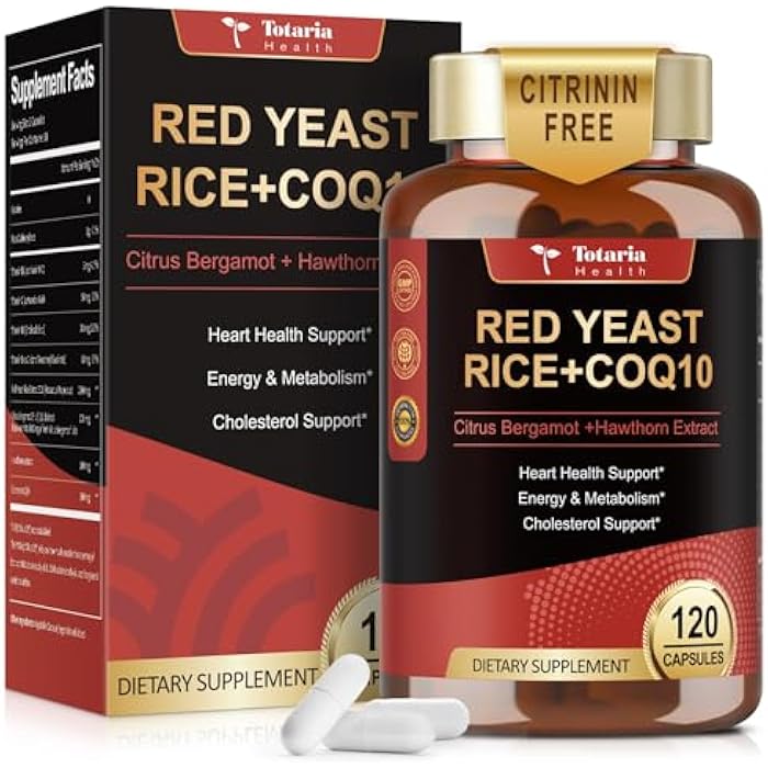 Totaria Red Yeast Rice 2,000mg with CoQ10 Supplement - Citrinin Free Extract Red Yeast Rice Capsules with CoQ10 100 Plus Citrus Bergamot - Vegan Non-GMO - Image 1