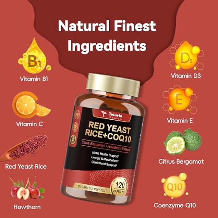 Totaria Red Yeast Rice 2,000mg with CoQ10 Supplement - Citrinin Free Extract Red Yeast Rice Capsules with CoQ10 100 Plus Citrus Bergamot - Vegan Non-GMO - Image 2