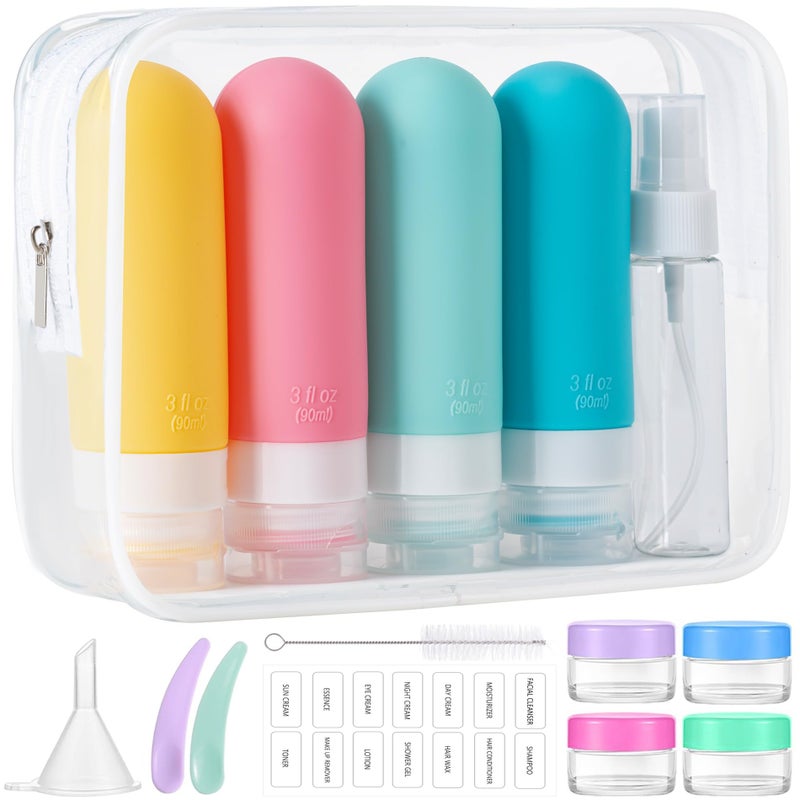MODENGKONGJIAN 16pack Travel Bottles for Toiletries, TSA Approved LeakProof Squeezable Silicone Toiletry Containers for Shampoo, Conditioner, 3oz Portable Refillable Traveling Size Liquid Containers (16Pcs/Colorful) - Image 1