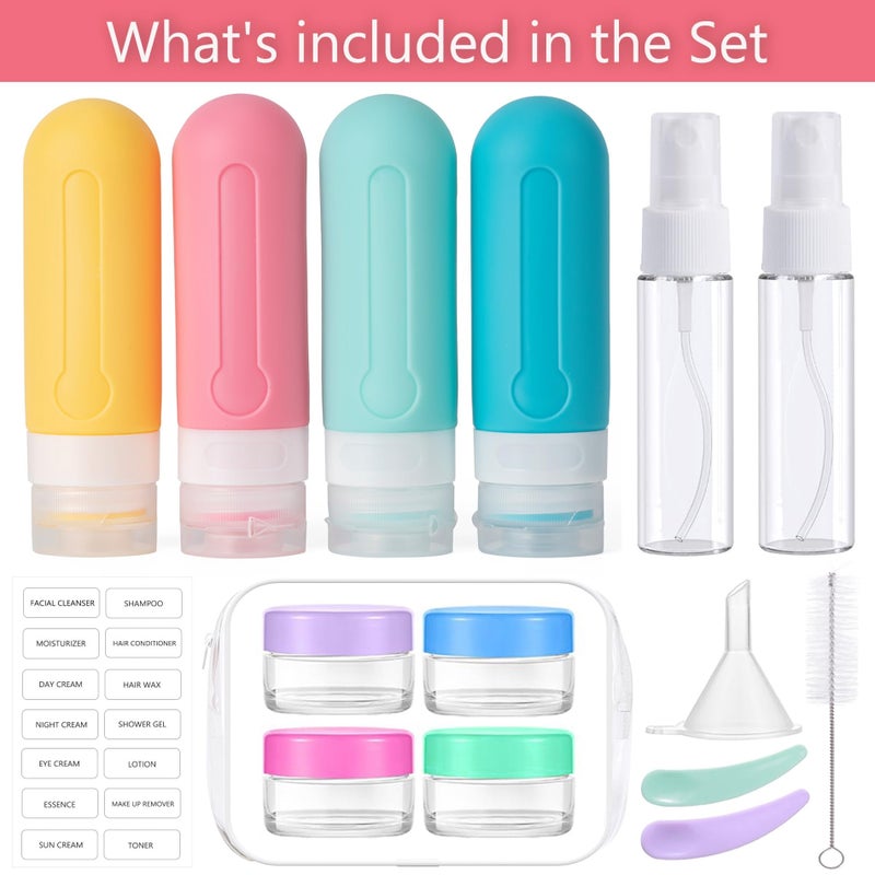 MODENGKONGJIAN 16pack Travel Bottles for Toiletries, TSA Approved LeakProof Squeezable Silicone Toiletry Containers for Shampoo, Conditioner, 3oz Portable Refillable Traveling Size Liquid Containers (16Pcs/Colorful) - Image 2