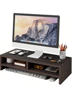 MileMelo 2-Tier Desktop Screen Riser with Storage Design Cellphone Mount Tabletop Organizer for Home and Office Brown(Partition)  - Image 1