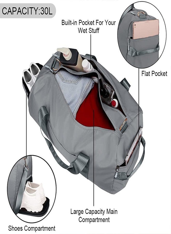 AAGNA Foldable Travel Duffle Bag, Sports Gym Shoulder Handbag for Women Outdoor Weekend Bag with Shoe and Wet Clothes Compartments (Grey) - Image 2