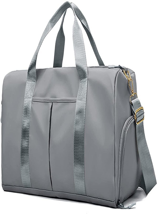 AAGNA Foldable Travel Duffle Bag, Sports Gym Shoulder Handbag for Women Outdoor Weekend Bag with Shoe and Wet Clothes Compartments (Grey) - Image 1