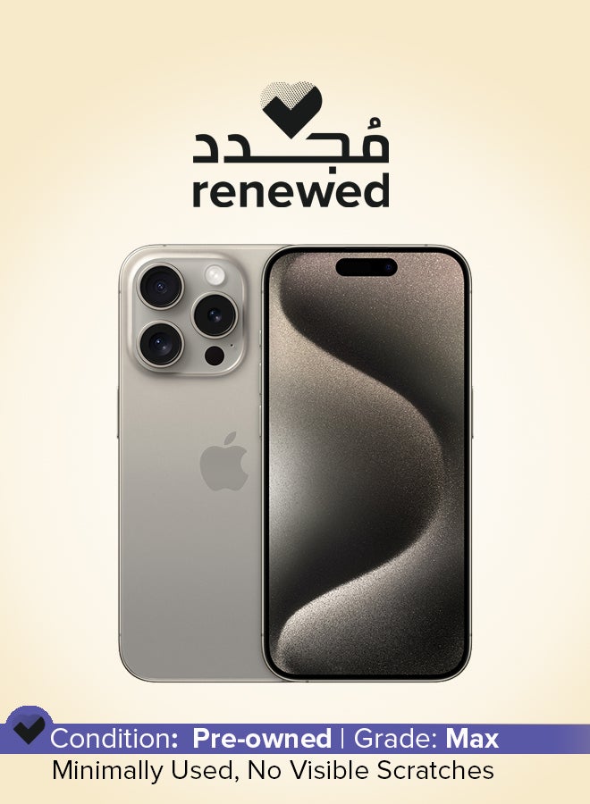 ابل  تم تجديده - آيفون 15 برو 128 جيجا بايت تيتانيوم طبيعي 5G مع FaceTime - النسخة العالمية - Image 1