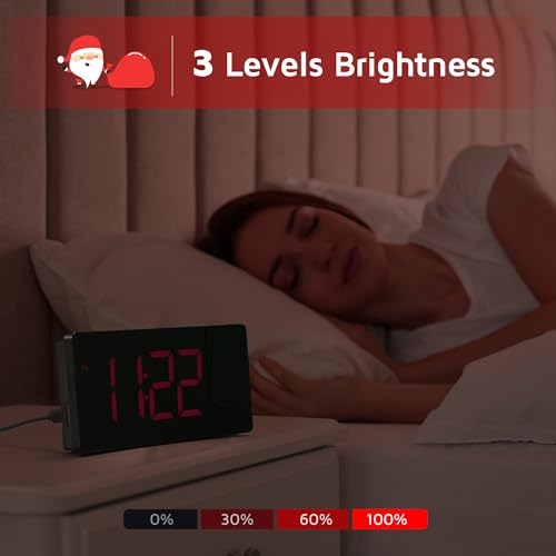 GOLOZA Projection Alarm Clock, Digital Clock with Modern Curved Design 180° Rotatable Projector, 3-Level Brightness Dimmer, Clear Red LED Display, Progressive Volume, 9mins Snooze,12/24H, for Bedroom - Image 3
