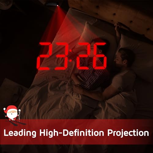 GOLOZA Projection Alarm Clock, Digital Clock with Modern Curved Design 180° Rotatable Projector, 3-Level Brightness Dimmer, Clear Red LED Display, Progressive Volume, 9mins Snooze,12/24H, for Bedroom - Image 2