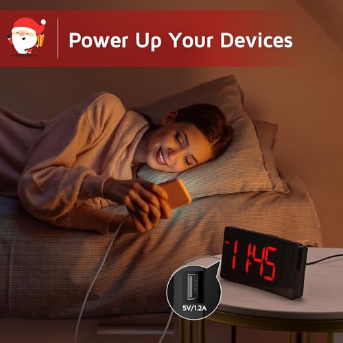 GOLOZA Projection Alarm Clock, Digital Clock with Modern Curved Design 180° Rotatable Projector, 3-Level Brightness Dimmer, Clear Red LED Display, Progressive Volume, 9mins Snooze,12/24H, for Bedroom - Image 4