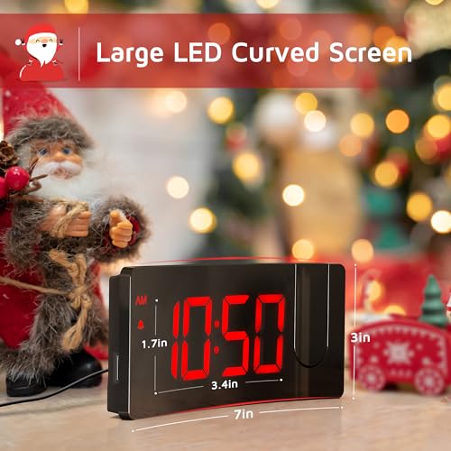 GOLOZA Projection Alarm Clock, Digital Clock with Modern Curved Design 180° Rotatable Projector, 3-Level Brightness Dimmer, Clear Red LED Display, Progressive Volume, 9mins Snooze,12/24H, for Bedroom - Image 5