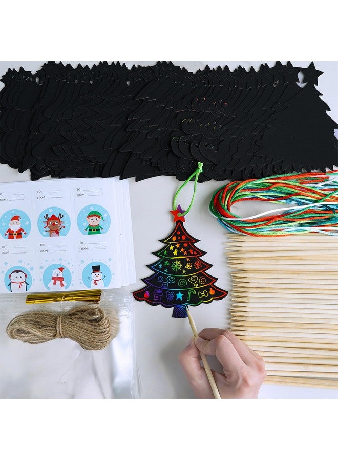 Winlyn 54 Sets 9 Styles Magic Color Scratch Black Christmas Tree Ornaments Christmas Tree Rainbow Scratch Art Decorations Christmas Craft Kit For Kids Classroom Activities Holiday Season Party Favors - Image 4