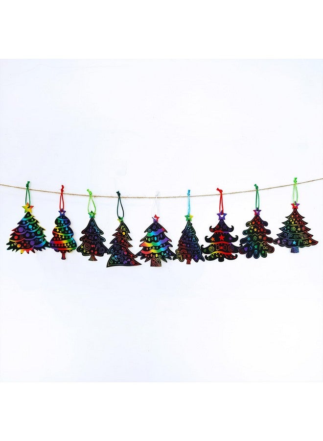 Winlyn 54 Sets 9 Styles Magic Color Scratch Black Christmas Tree Ornaments Christmas Tree Rainbow Scratch Art Decorations Christmas Craft Kit For Kids Classroom Activities Holiday Season Party Favors - Image 2