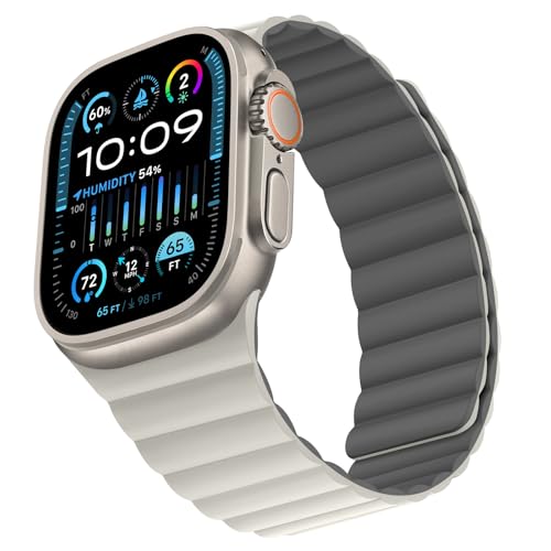 Bisikor Compatible with Apple Watch Band 49 46 45 44 42 41 40 38mm, Double Sided Wearable Silicone Magnetic Strap for iWatch Ultra SE Series 11 10 9 8 7 6 5 4 3 2 1 (42/44/45/46/49, Beige/Gray) - Image 1