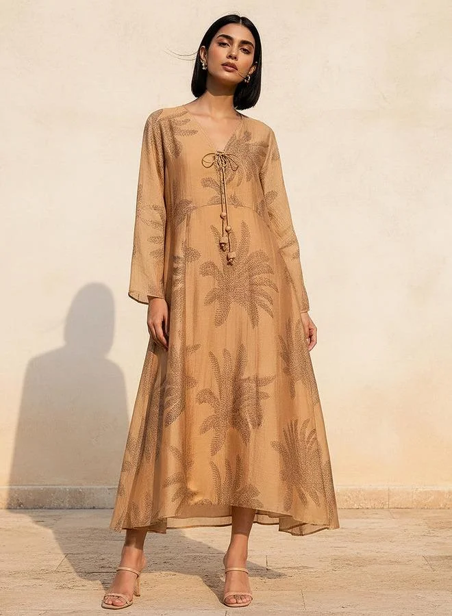 سبلاش فيڤ A line Midi Dress with Leaf Print