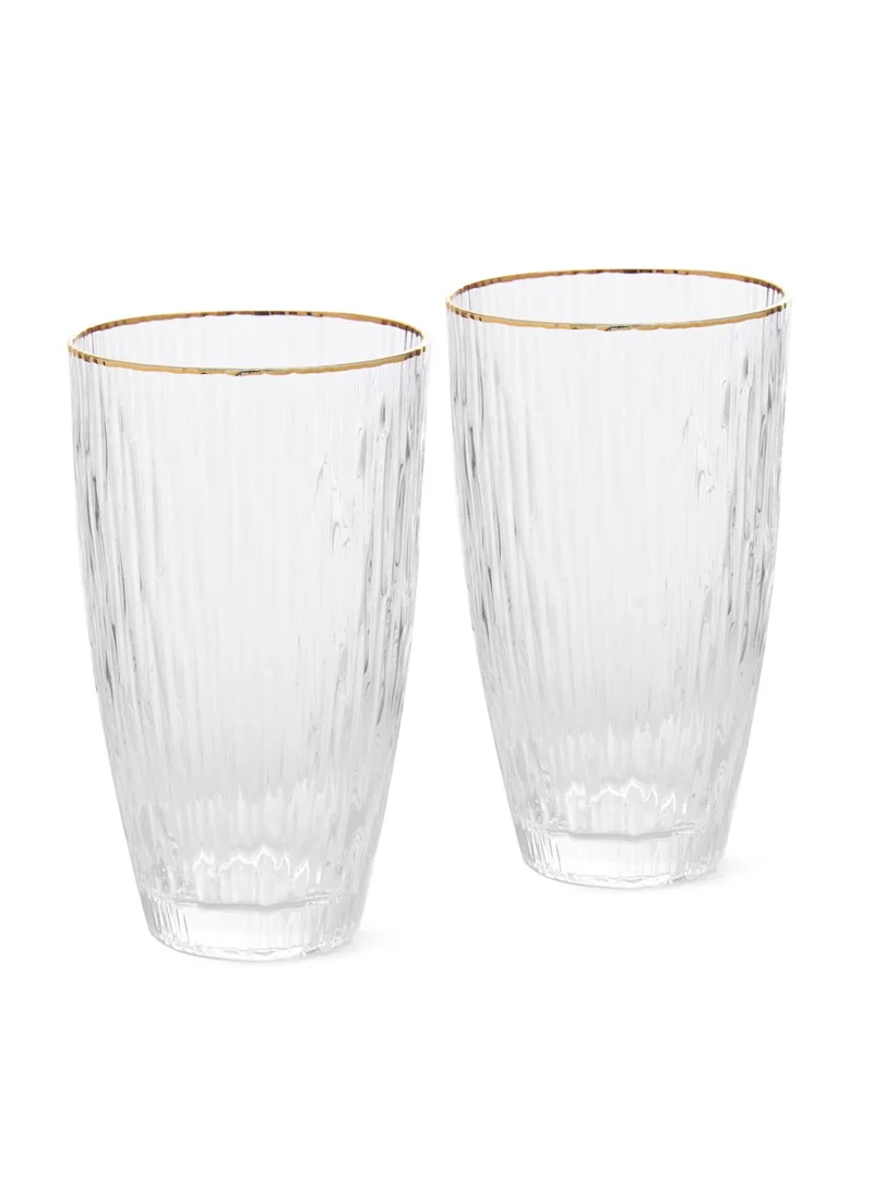 فيسمان 2-Piece Drinking Glass  500mL Elegant Transparent Glasses with Gold Rims – Exquisite Embossed Design, Perfect for Hot and Cold Beverages – Durable, Stylish, and Ideal for Any Occasion