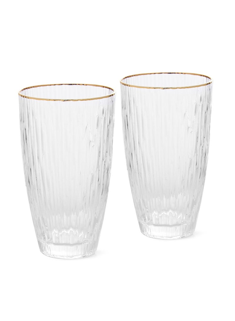 Fissman 2-Piece Drinking Glass  500mL Elegant Transparent Glasses with Gold Rims – Exquisite Embossed Design, Perfect for Hot and Cold Beverages – Durable, Stylish, and Ideal for Any Occasion - Image 1