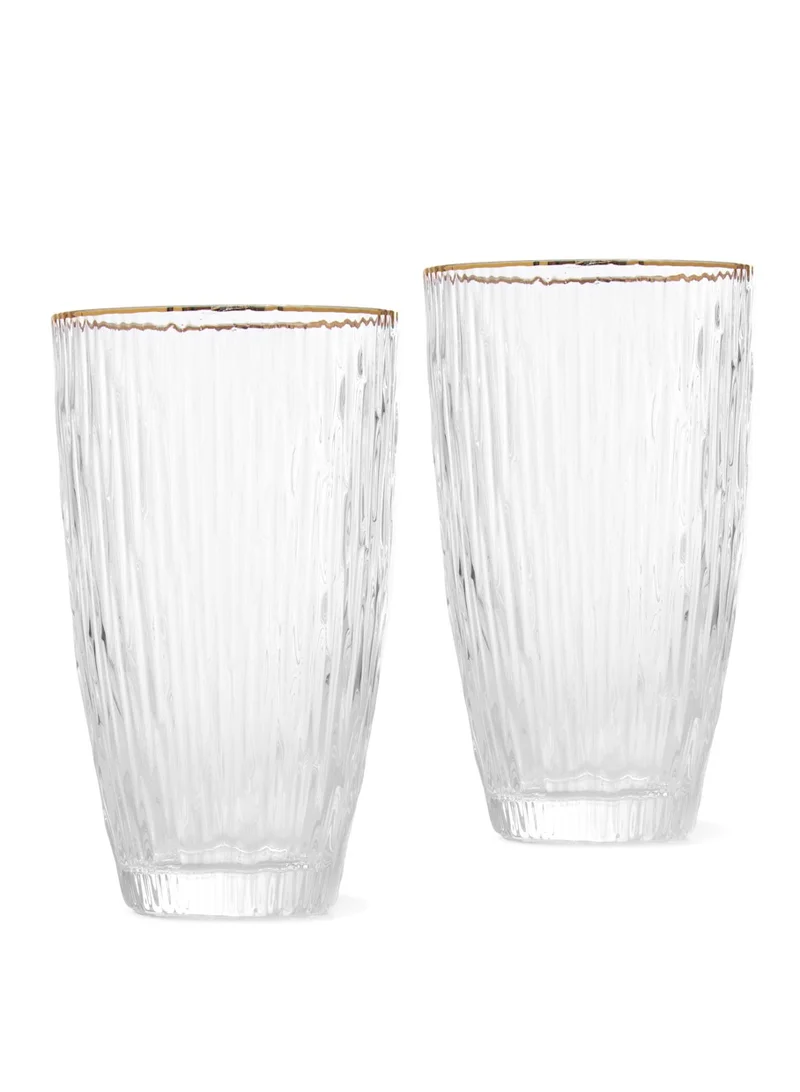 فيسمان 2-Piece Drinking Glass  500mL Elegant Transparent Glasses with Gold Rims – Exquisite Embossed Design, Perfect for Hot and Cold Beverages – Durable, Stylish, and Ideal for Any Occasion