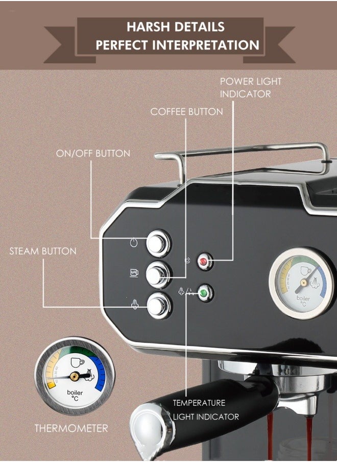 M MIAOYAN Italian coffee machine household small semi-automatic high-pressure steam coffee machine multi-function milk foaming office coffee machine  - Image 5
