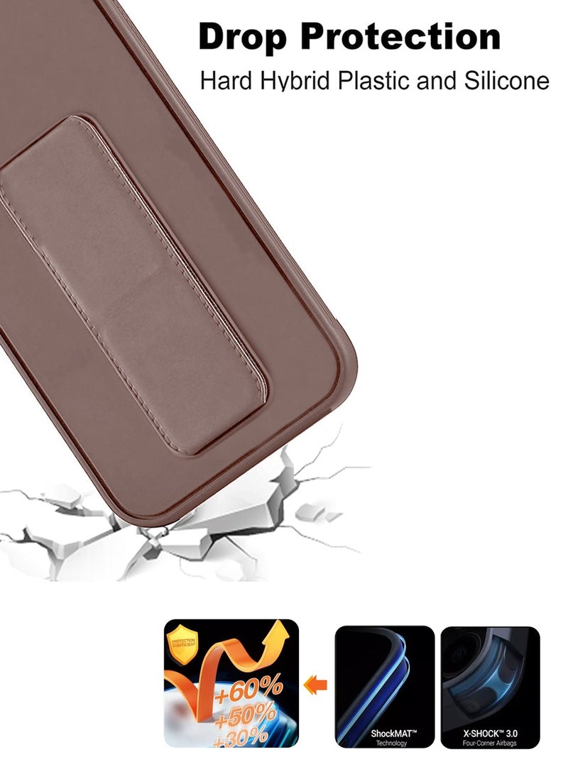 Wtech Apple iPhone 16 Pro Max 2024 Hand Grip Foldable Magnetic Kickstand Wrist Strap Finger Grip with Built-in Iron Case Cover - Brown Mudd - Image 5