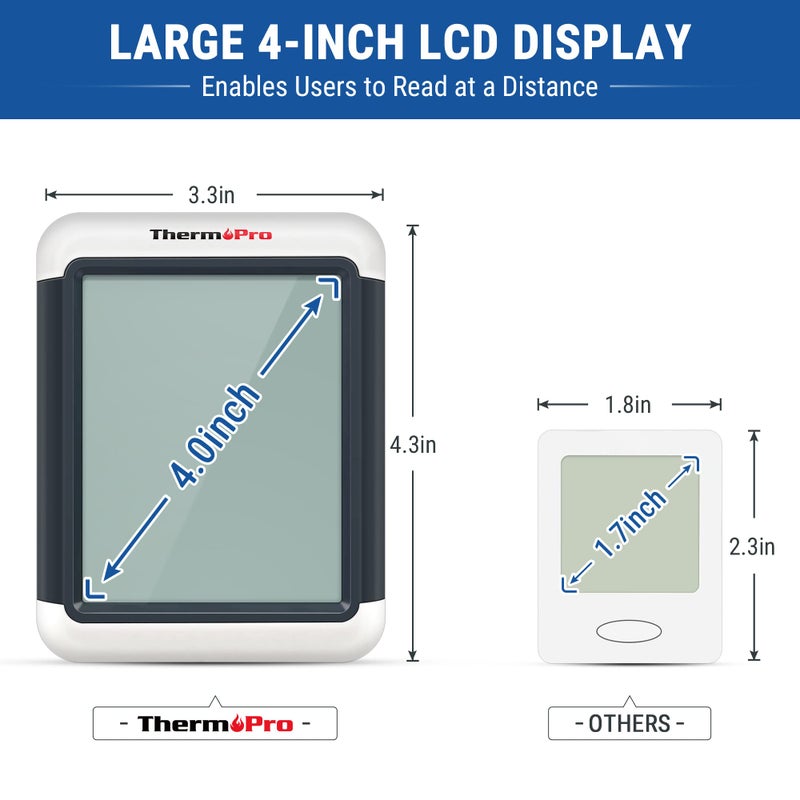 ThermoPro ترمو برو TP55 مقياس رطوبة وحرارة رقمي داخلي، شاشة لمس ومضيئة 4 إنش، مقياس حرارة / رطوبة داخلي للمنزل والدفيئة - Image 4
