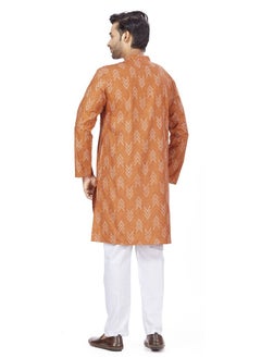 Studio Shringaar Studio Shringaar Men's Cotton Blend Relaxed Fit Ikat Printed Knee Length Kurta(M119, Orange_2XL)  - Image 3