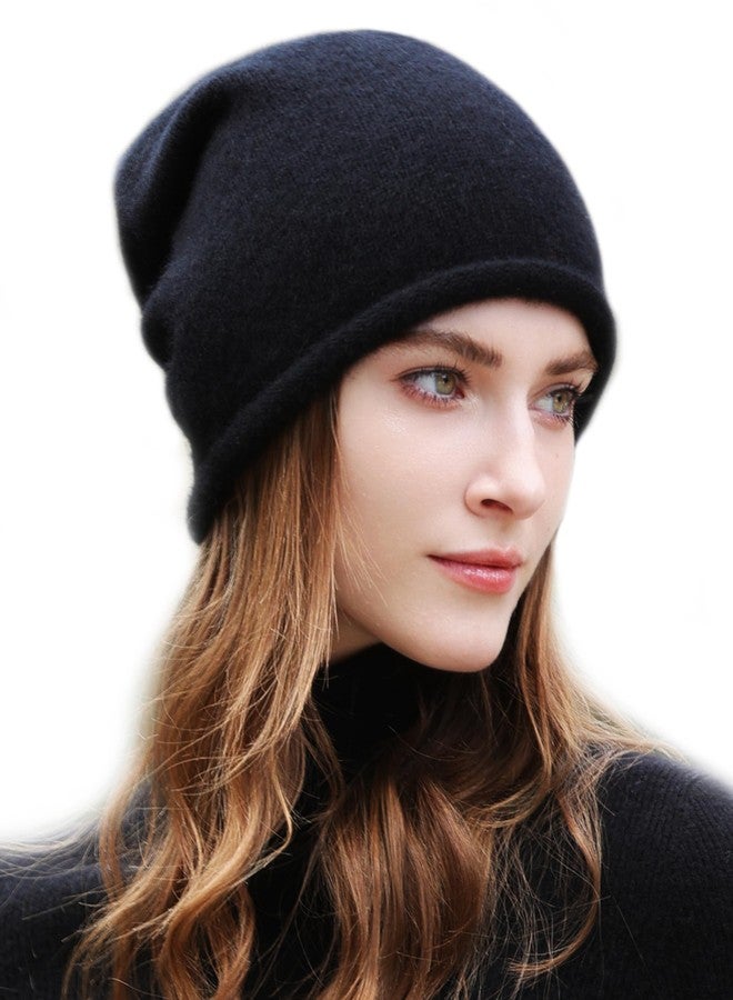 WaySoft Women's 100% Cashmere Slouchy Beanie Design in Elegant Gift Box - Multiple Chic Colors Black - Image 1