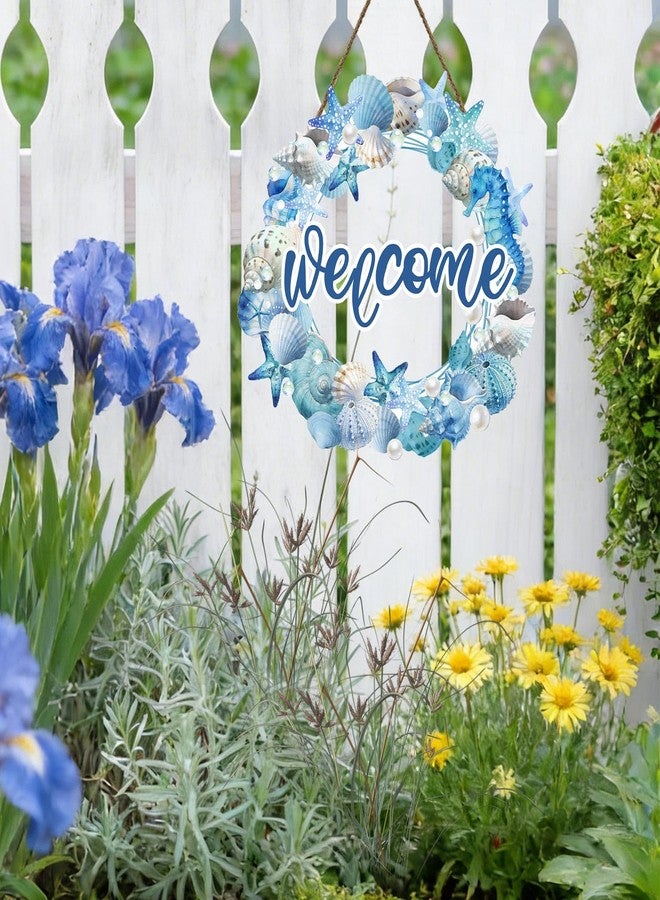 Harooni Summer Beach Wreath for Front Door Hello Summer Door Hanger Nautical Sea Welcome Sign Ocean Starfish Theme Decorations Wooden Plaque for Indoor Wall Hanging Outdoor Outside Porch 10.9"x10.9" - Image 4