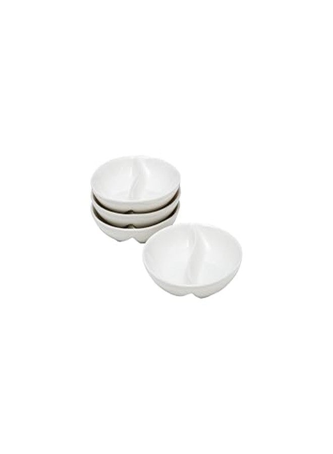 Vikko MINI White Sectional Dish, Set of 4 Porcelain Dipping Sauce Bowls, Small Serving Dish for Condiments, Stackable Round Spice Bowls - Image 1