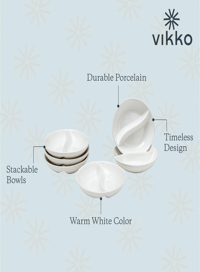 Vikko MINI White Sectional Dish, Set of 4 Porcelain Dipping Sauce Bowls, Small Serving Dish for Condiments, Stackable Round Spice Bowls - Image 3