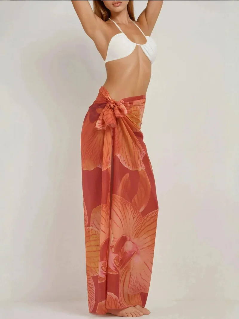 HICCUP Bright Orange Printed Beach Maxi Cover-Up for Women | Best Price UAE