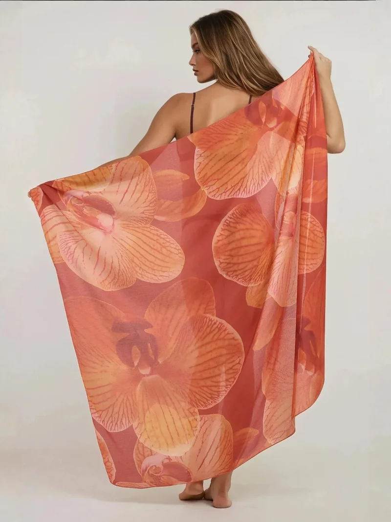HICCUP Bright Orange Printed Beach Maxi Cover-Up for Women | Best Price UAE