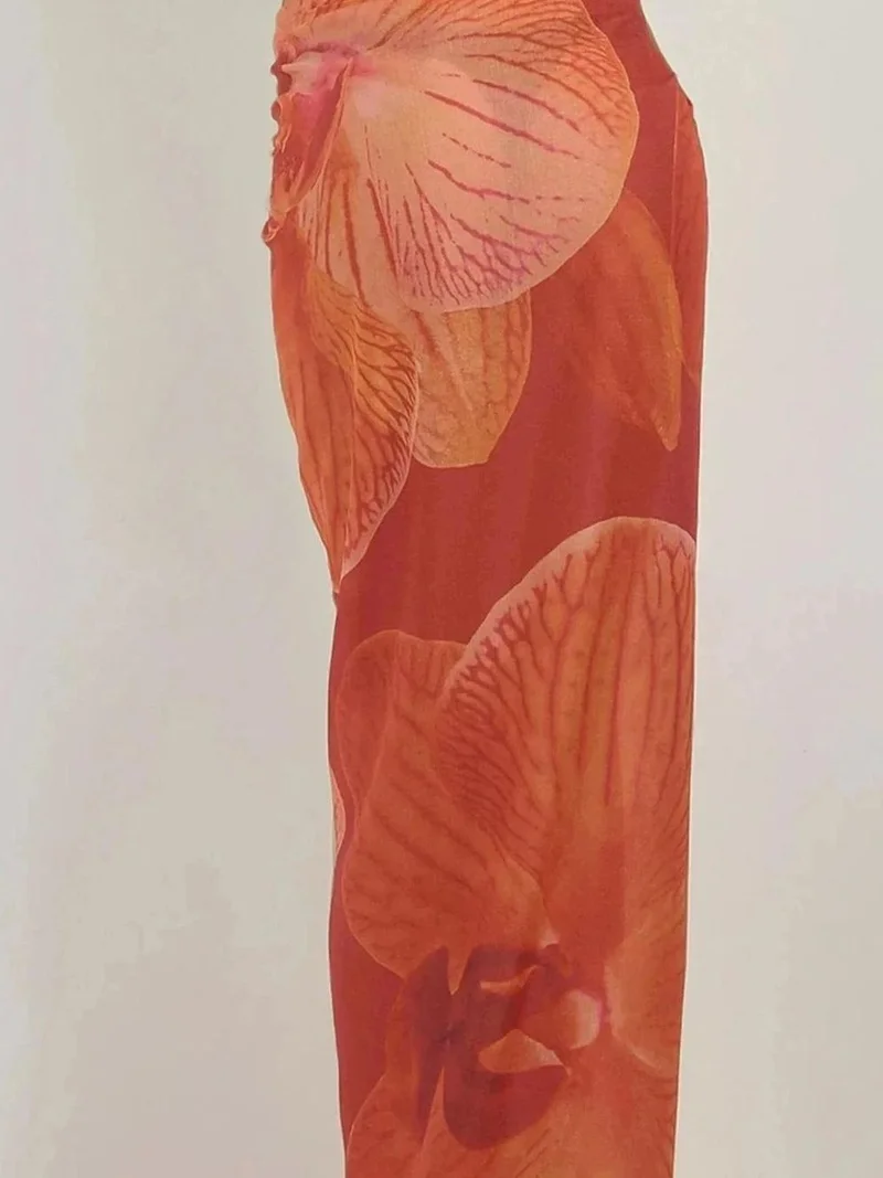 HICCUP Bright Orange Printed Beach Maxi Cover-Up for Women | Best Price UAE