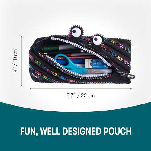 ZIPIT Monster Pencil Case for Kids, Cute Zipper Pouch for Boys Girls and Teens, Stationery Bag for School ,Black & Rainbow - Image 2