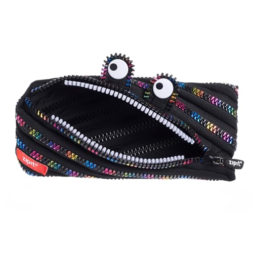 ZIPIT Monster Pencil Case for Kids, Cute Zipper Pouch for Boys Girls and Teens, Stationery Bag for School ,Black & Rainbow - Image 1