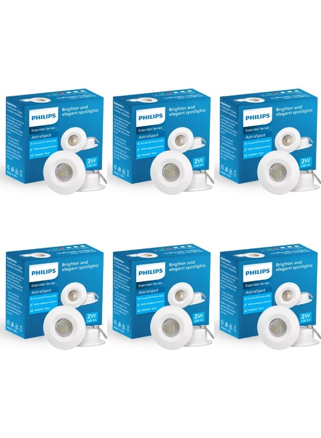 فيليبس مصابيح PHILIPS Astra Spot بتقنية LED COB وقوة 2 واط (لون أبيض دافئ، عبوة من 6 قطع، بلاستيك) - Image 1