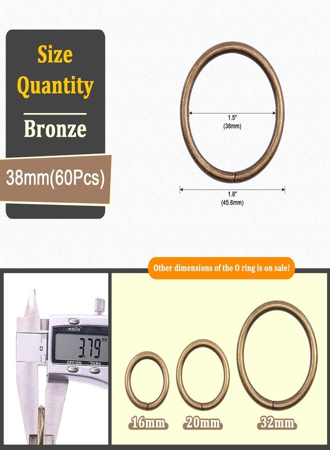 Rustark 60 Pcs 1-33/64’’ Bronze Heavy Duty Metal O Ring, Nickel Plate 3mm Thick Webbing Round Rings, Multi-Purpose Clasps Buckles for Craft DIY Accessories (38mm) - Image 2