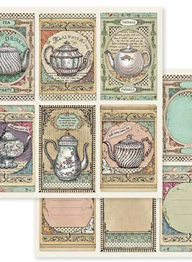 STAMPERIA دفتر ورق صغير من ستامبيريا 10 أوراق مزدوجة الجوانب أليس متعدد الألوان، 20.3 × 20.3 (8" × 8") - Image 5