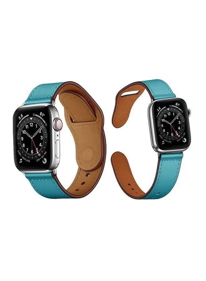 فيسوس سوار بديل من الجلد الطبيعي لساعة أبل سلسلة 6 / SE / 5/4/3/2/1 أزرق