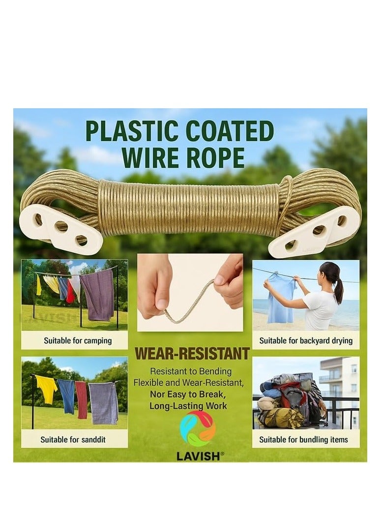 LAVISH Clothesline | 20M PVC Coated Wire Rope | Heavy Duty Stainless Steel Laundry Line | Rust Resistant & Anti-Sag | With Hanging Clips | For Home, Balcony, Outdoor, Camping Use - Image 5