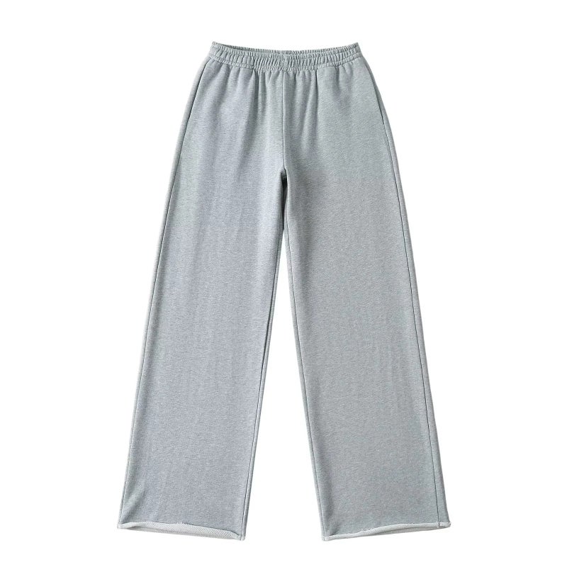American Solid Color Sports Pants Womens 2024 New Loose Lazy Dummy Straight Casual Wide-leg Pants Light gray 