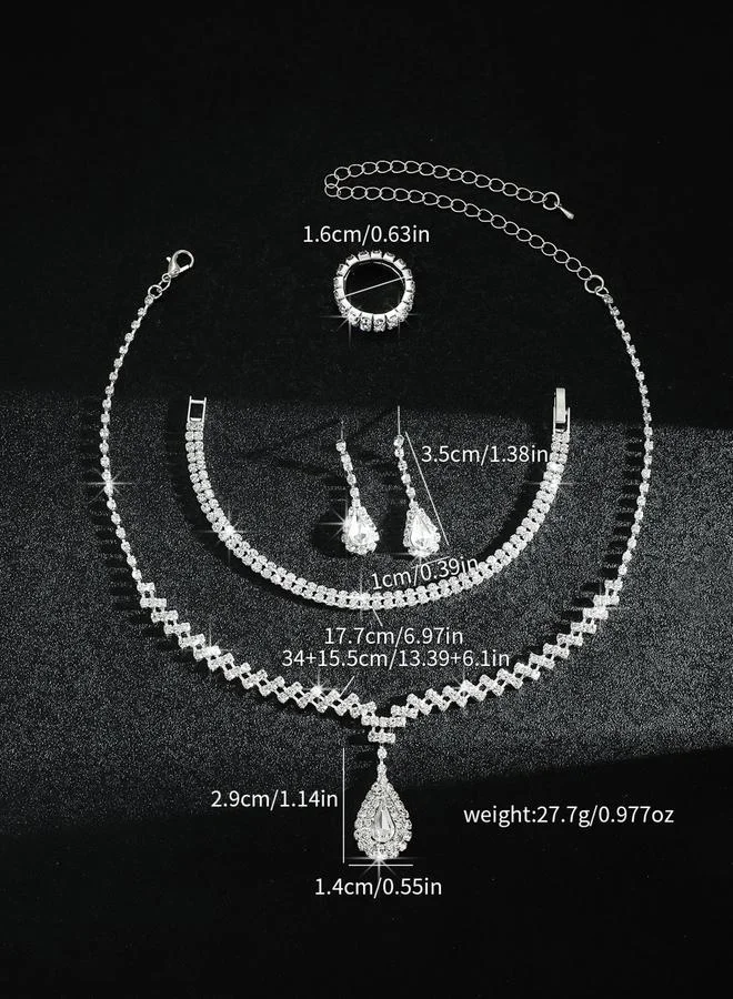 Take Two Silver Crystal Necklace with Earrings and Bracelet and Ring Set