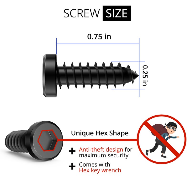 Rightcar Solutions License Plate Screws (1/4" x 3/4") | Anti-Theft License Plate Fasteners | Rattle-Proof, Rust-Proof Stainless Steel Screws (Black, 4 Pack) - Image 2