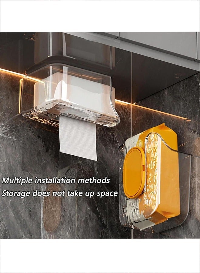 Kitchen Wipes Storage Box, 1pcs Wall Mounted Tissue Box, Clear Wall Hanging Tissue Holder, Self-Adhesive Tissue Holder, Wipe Tissue Storage Box Case for Kitchen Bedroom Bathroom  - Image 4