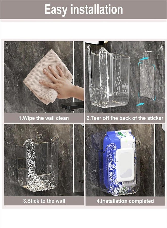 Kitchen Wipes Storage Box, 1pcs Wall Mounted Tissue Box, Clear Wall Hanging Tissue Holder, Self-Adhesive Tissue Holder, Wipe Tissue Storage Box Case for Kitchen Bedroom Bathroom  - Image 3