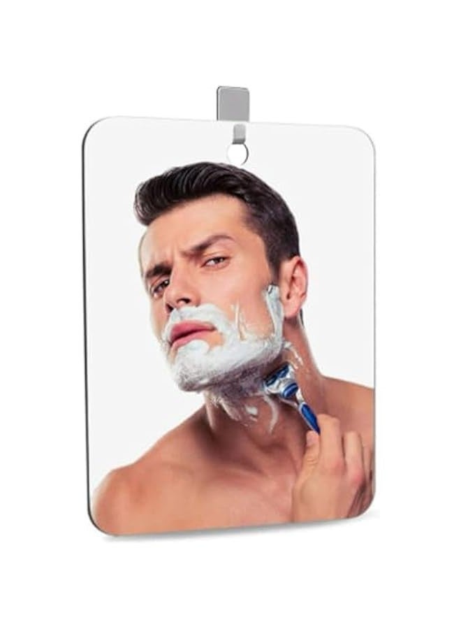 Beauenty Shatterproof & Fogless Shower Mirror for Shaving – 10x8 Super-Sized, Unbreakable Deluxe Plexiglass Makeup Mirror - Perfect for Bathroom, Wall Hanging, Portable Handheld, Camping – Silver - Image 1