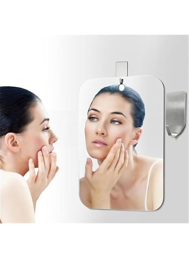 Beauenty Shatterproof & Fogless Shower Mirror for Shaving – 10x8 Super-Sized, Unbreakable Deluxe Plexiglass Makeup Mirror - Perfect for Bathroom, Wall Hanging, Portable Handheld, Camping – Silver - Image 2