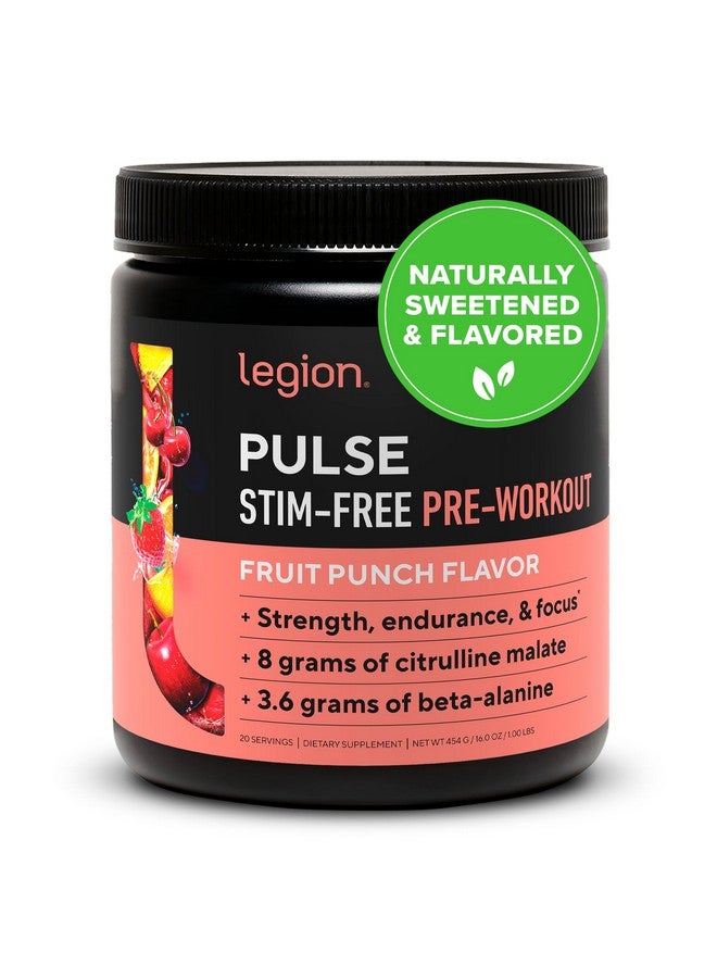 LEGION Pulse Pre Workout Supplement - All Natural Nitric Oxide Preworkout Drink to Boost Energy, Creatine Free, Naturally Sweetened, Beta Alanine, Citrulline, Alpha GPC (Caffeine Free Fruit Punch) - Image 1