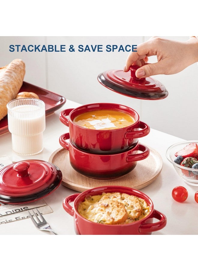 LOVECASA Mini Cocotte Set,12 OZ Small Casserole Dishes with Lids, Soup Bowls With Handles,Individual Baking Ramekins,Oven, Microwave & Dishwasher Safe,Set of 4,Red - Image 5