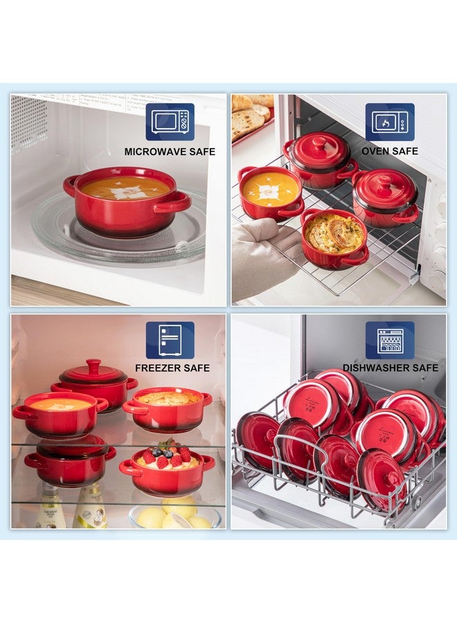 LOVECASA Mini Cocotte Set,12 OZ Small Casserole Dishes with Lids, Soup Bowls With Handles,Individual Baking Ramekins,Oven, Microwave & Dishwasher Safe,Set of 4,Red - Image 4