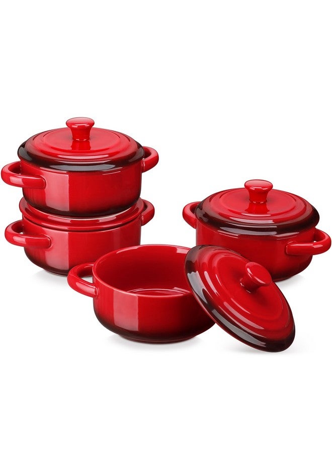 LOVECASA Mini Cocotte Set,12 OZ Small Casserole Dishes with Lids, Soup Bowls With Handles,Individual Baking Ramekins,Oven, Microwave & Dishwasher Safe,Set of 4,Red - Image 1